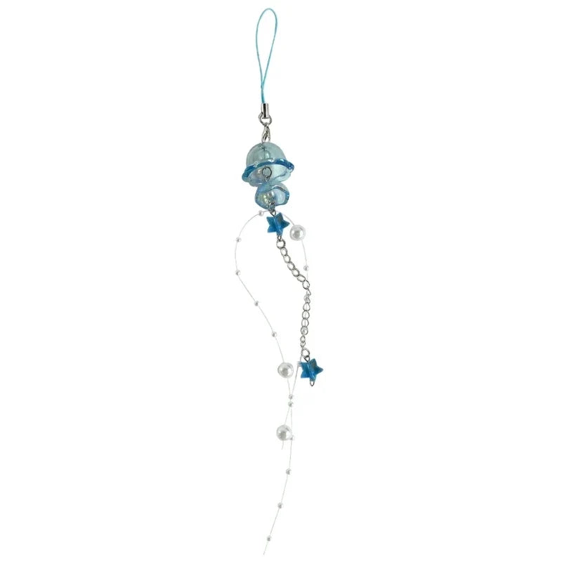 Phone Charm Strap Keychain Kawaii-Cute Crystal Jellyfish Pendant  Phone Chain Bowknot Phone Charm Keycord for  iPhone Camera Bag