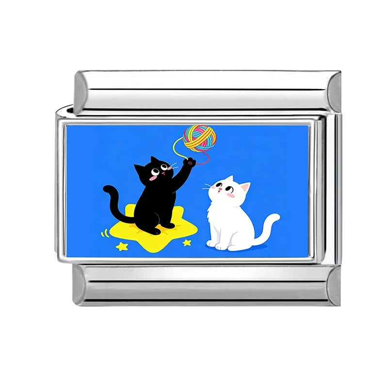 2026 Wholesale Rainbow Cloud Cat Stars Moon Cat Charm Bracelet Fit 9mm Bracelet Stainless Steel Italian Links Making DIY Jewelry