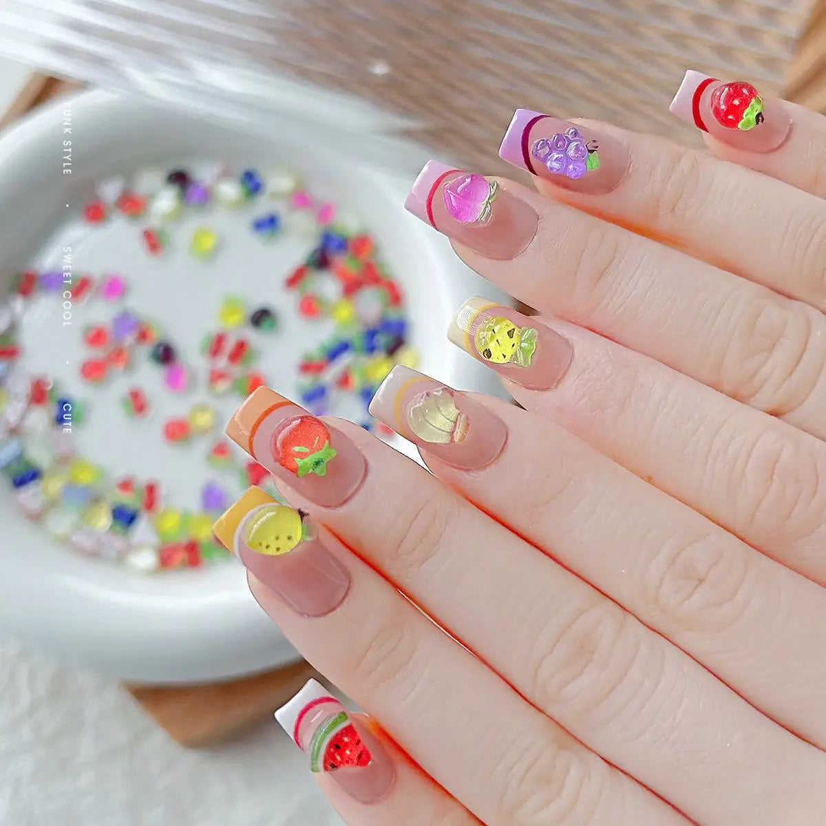 50Pcs Mix Resin Summer Fruit Nail Art Charms Cute 3D Cherry Strawberry Watermelon Peach Decoration DIY Crafts Nails Accessories