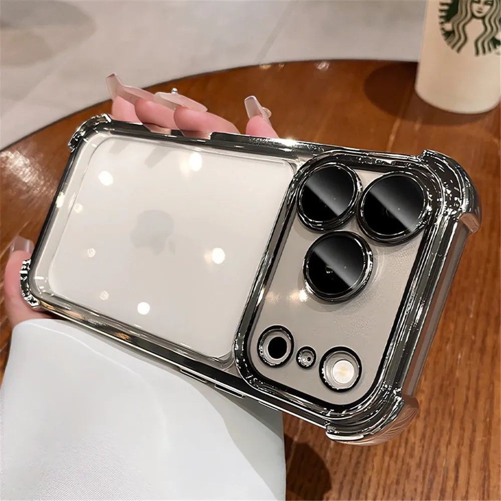 Luxury Electroplate Shockproof Transparent Phone Case For iPhone 18 17 16 15 14 13 12 Pro Max Plus Clear Bumper Back Cases Cover