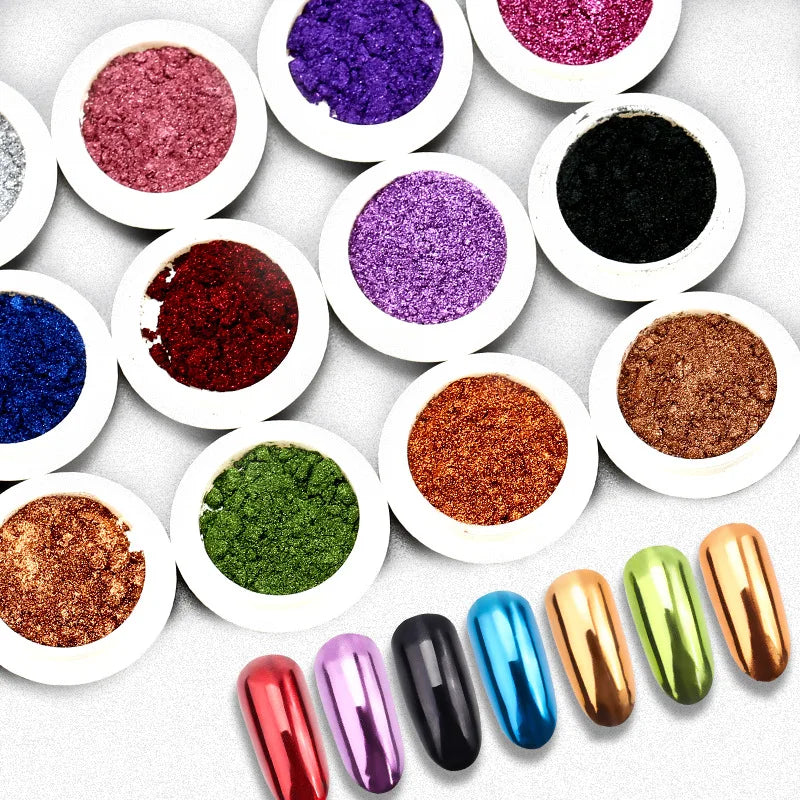 1 Jar Holographic Chili Red Mirror Nail Chrome Powder Effect Metallic Dust UV Gel Gold Chrome Nail Powders Pigment Christmas Red