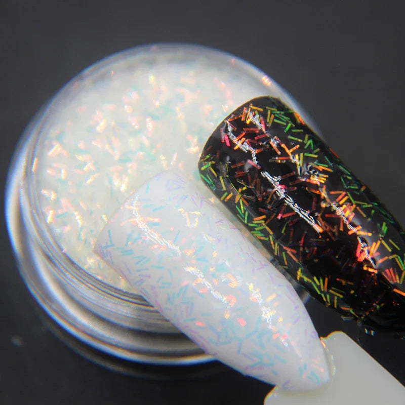 1Box Laser Colorful Bar-Shaped Nail Art Flakes Shining Holographic 0.2*3mm Glitter Scallion Strip Sequins Iridescent AB Sequins