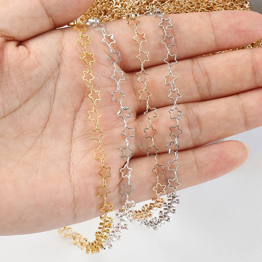 1Meter 5mm Hollow Star Copper Chains Link Handmade DIY Necklace Bracelet Anklets Jewelry Making Supplies
