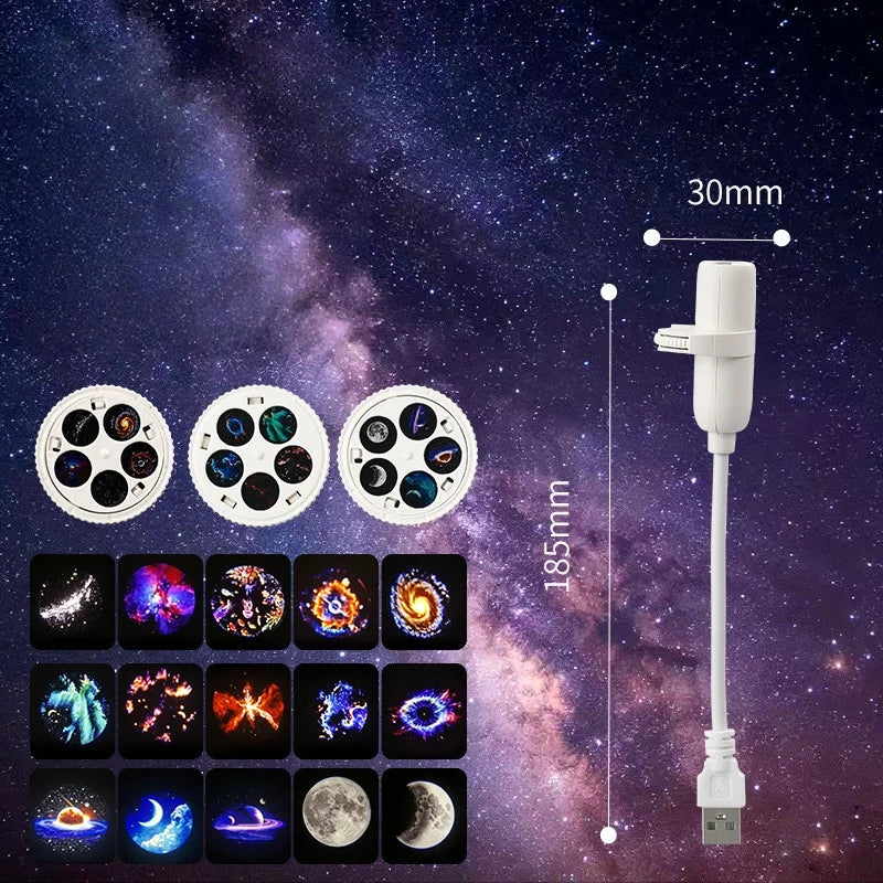 Starry Sky Light 5/10/15 Patterns Bedroom Creative LED Night Light 360 ° Rotating USB Moon Projection Light Atmosphere Lamp