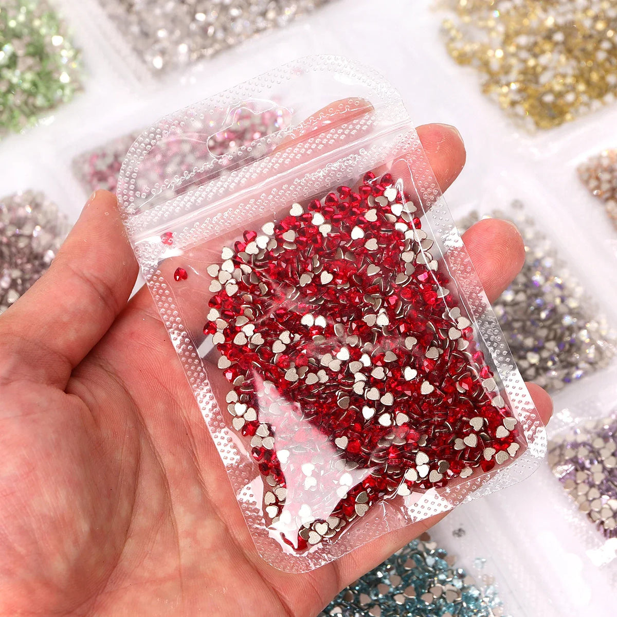 3*3mm Glass Flat Bottom Nail Drill Rhinestones Heart Shape Series Glitter Flatback Crystal For DIY Nail Art Drill Decoration