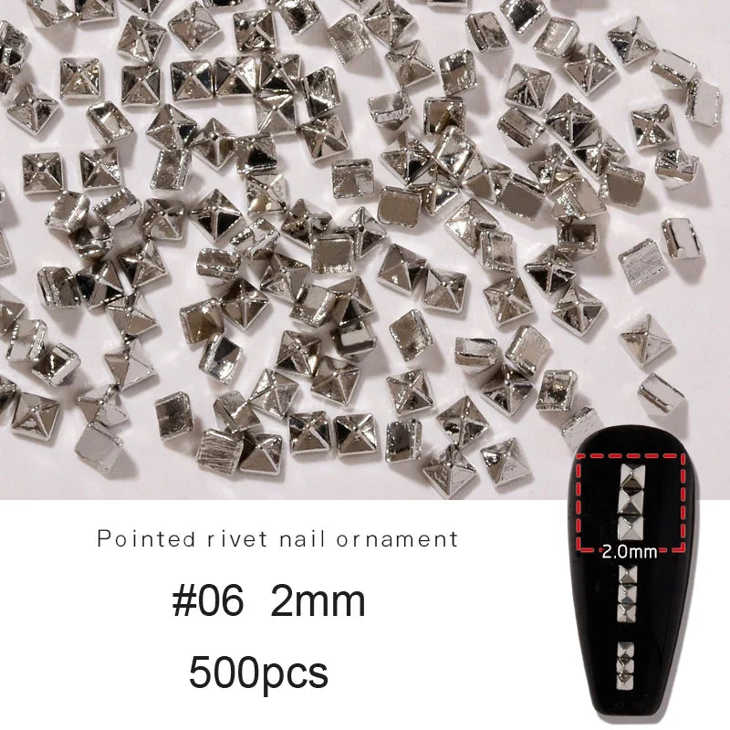 500pcs/bag 3D Silver Punk Pointed Rivet Nail Charms 1.5/2mm Metallic Rivets Studs Nail Art Decorations DIY Manicure Ornaments *1