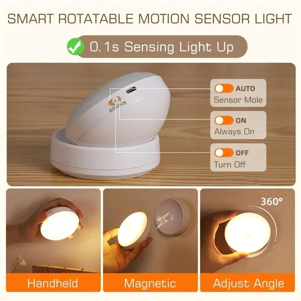Night Lamp With Motion Sensor Night Light Rechargeable Wireless Led 360 Rotating Magnetic For Kitchen Room Bedside Table