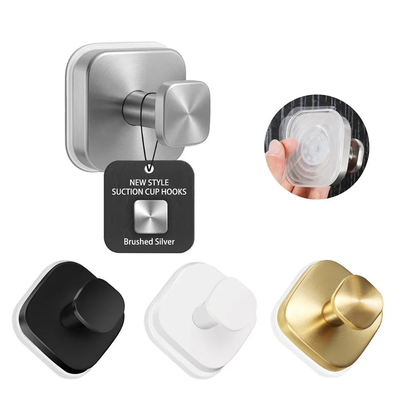 Stainless Steel Square Suction Cup Hook Vacuum Reusable Shower Hooks Punch-free Kitchen Bathroom Wall Hanger Towel Clothes Hook