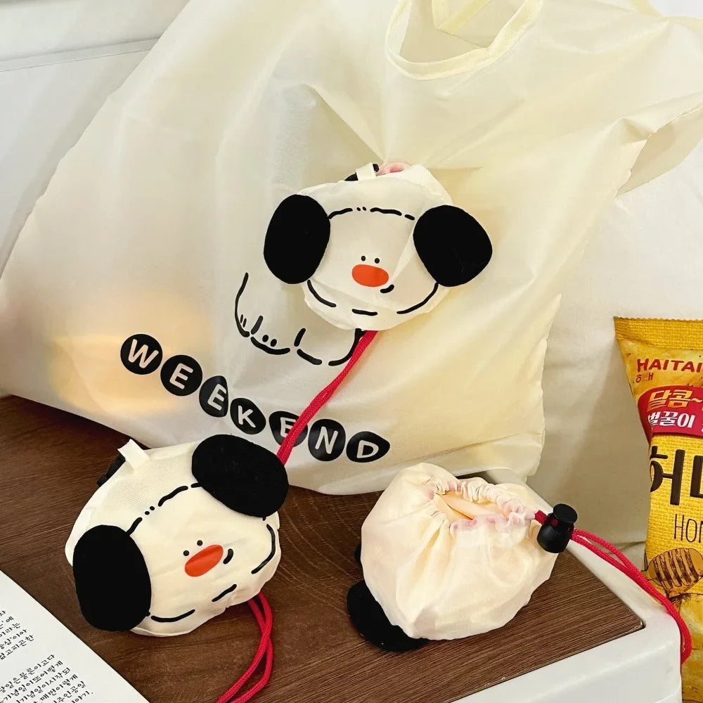 Cartoon Dog Shopping Bag Foldable Portable Large Capacity Eco-friendly Bag Durable for Grocery Shopping Handheld