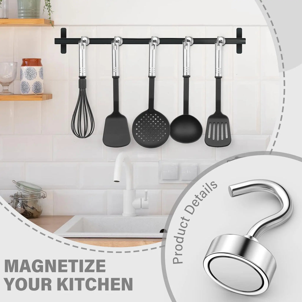 8 Pack Silver 20Lbs+ Heavy Duty Strong Magnet Hooks for Cruise Cabins, Fridge, Kitchen, Classroom, Grill and Home