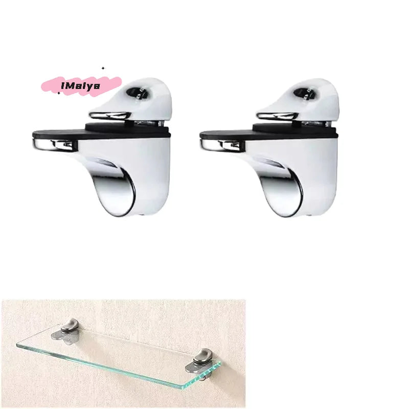 2Pcs Adjustable Metal Glass Shelf Clamps Wood/Glass Partition Brackets Wall Mount Anti-Slip Floating Clip Support for Shelves