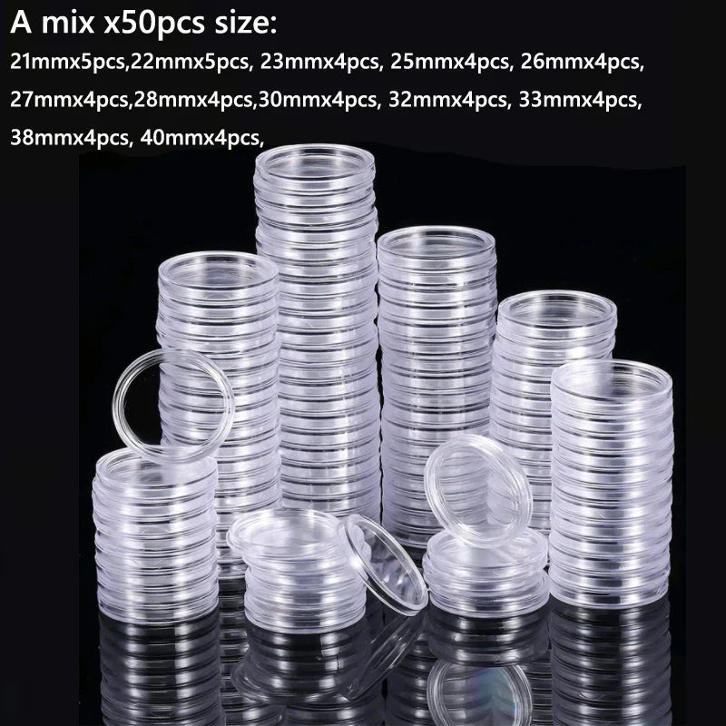 21-45mm Transparents Plastic Coinning Holder Box 10/100pcs Storage Case for Coinning Capsules, Collecting & Protection Containe