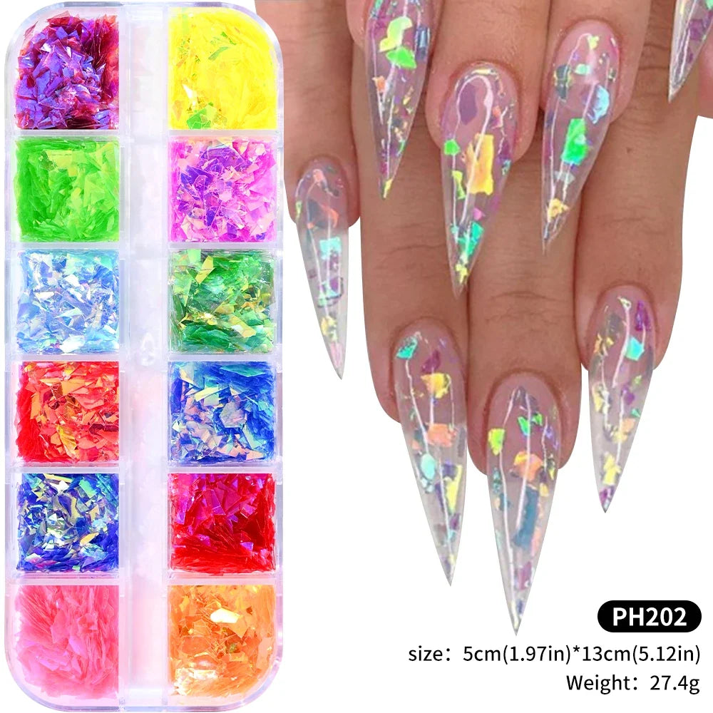 12Grids Ocean Gold Nail Art Charms Shell/Seahorse/Starfish White Half Round Pearl Gems 3D Mixed Punk Manicure Metal Rivets Studs