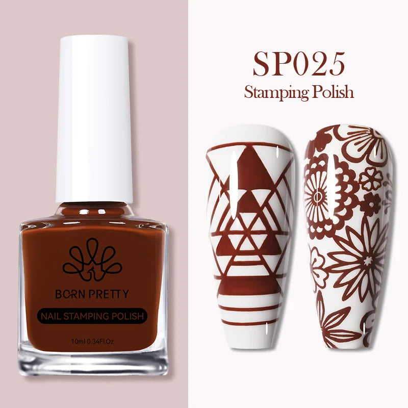 BORN PRETTY 10ml Nail Art Stamping Polish for Manicure Printing Design Black White Nail Art Varnish Need No Smudge Top Coat Oil