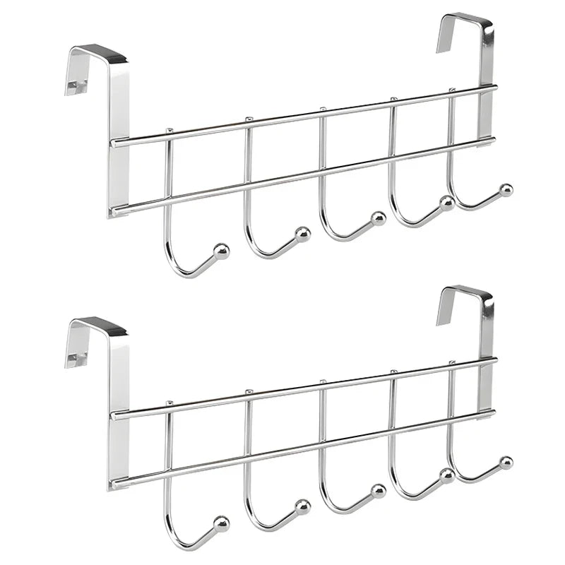 1/2pcs Stainless Steel 5-Hook Cabinet Hooks Rust-Resistant Storage Rack for Behind Doors Kitchens Cabinets and Bathrooms