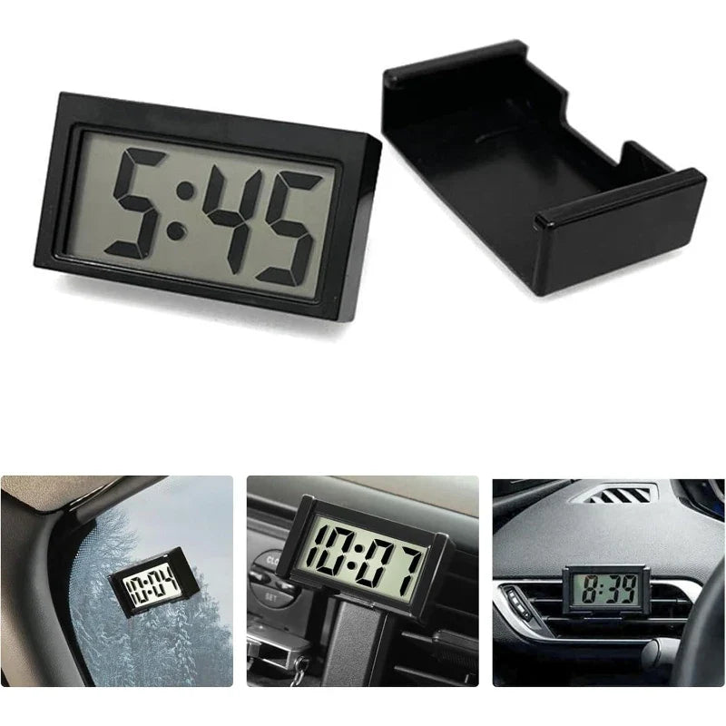 Mini Digital Clock for Car Dashboard, Battery Operated & Clear LCD Screen Time Display, Small Digital Clock