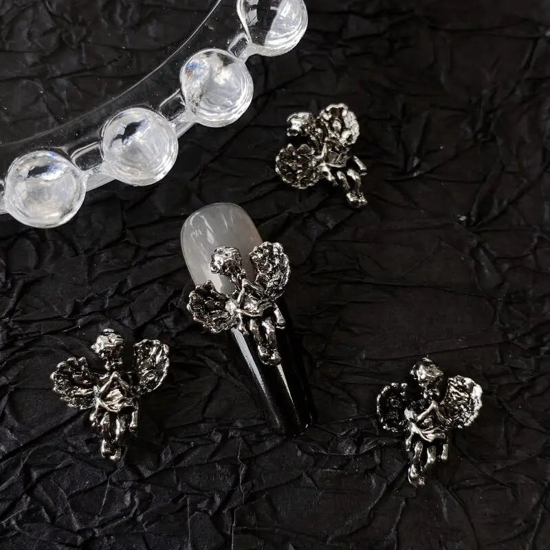 10pcs Gothic Punk Style Nail Art Charms Antique Silver Alloy  Jesus Catholic Cross Accessories Devil Angel Nail Decorations
