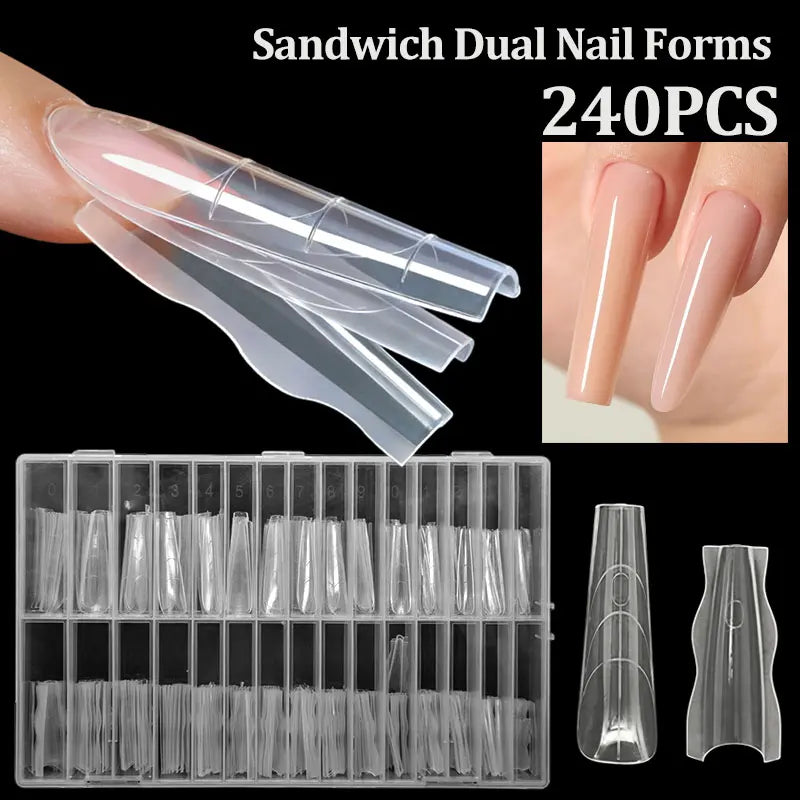 Sandwich Dual Nail Forms 15size Extensions-Dual Forms Coffin Almond Nail Forms 240pcs/180pcs Top Form Bottom Form Mold