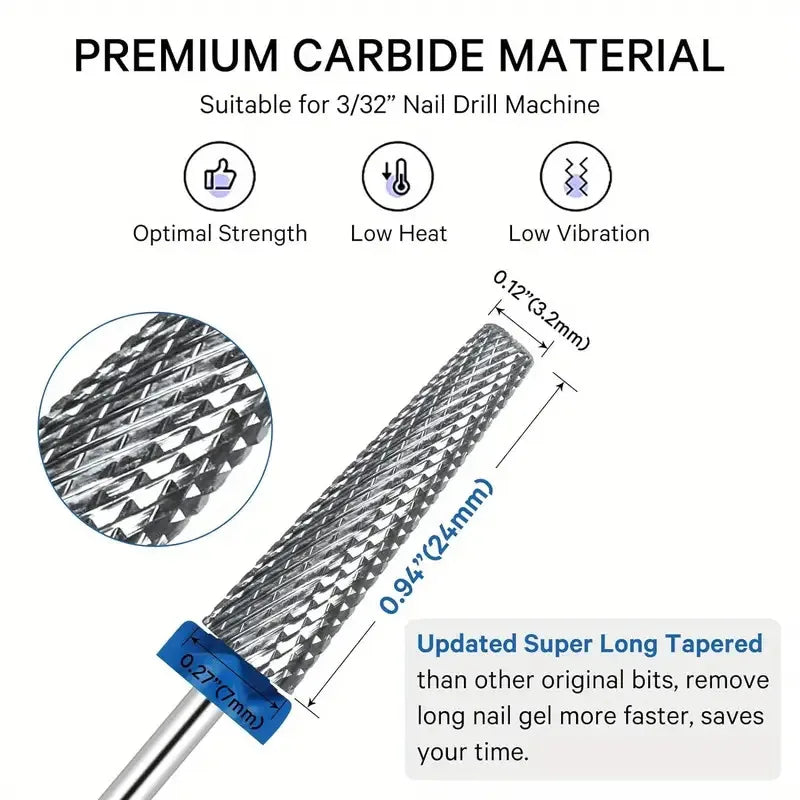 5 In 1 Extra Long Tungsten Carbide Nail Drill Bits Set, Safety Nail Salon Accessories, Efficient Removal Of Gel Polish Acrylic N