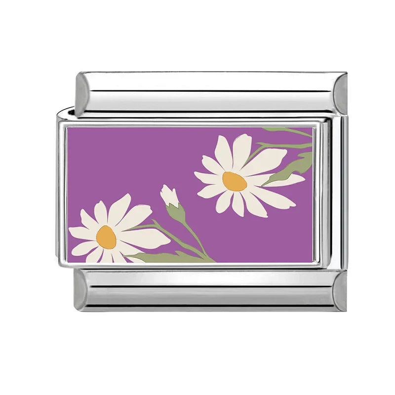 Fashion Colored Color Charms Flowers Lycoris Radiata Italian Link Fit 9mm Stainless Steel Bracelet Jewelry Making DIY Gift