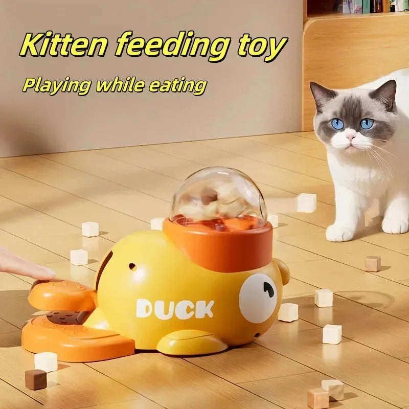 2O-Interactive Cat Feeder Toy, Interactive Cat Toy - No Battery Needed, Manual Press Food Dispenser for All Cats, Duck Design