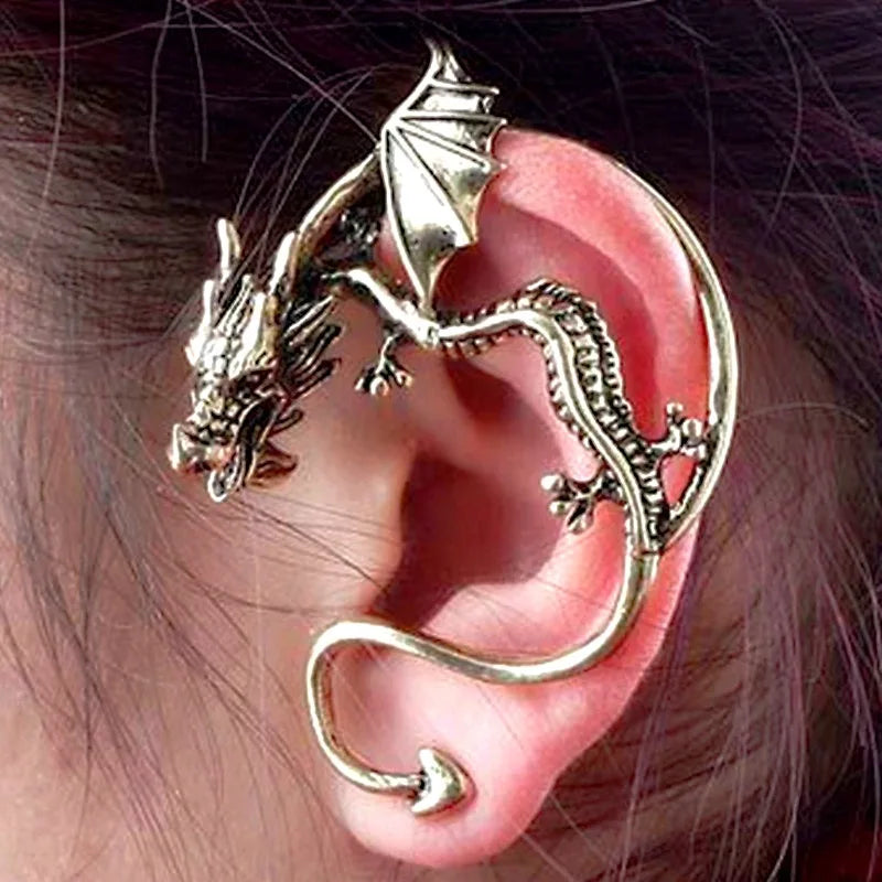 European And American Exaggerated Ear Ornaments, Gothic Punk Dark Style, Retro Dragon-Sleeved Ear Rings