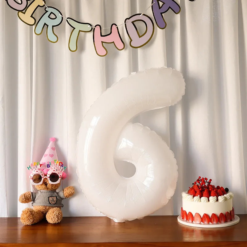 32/40inch White Digital Foil Balloon Large Number 0-9 Helium Balloons Wedding Anniversary First Birthday Party Decoration