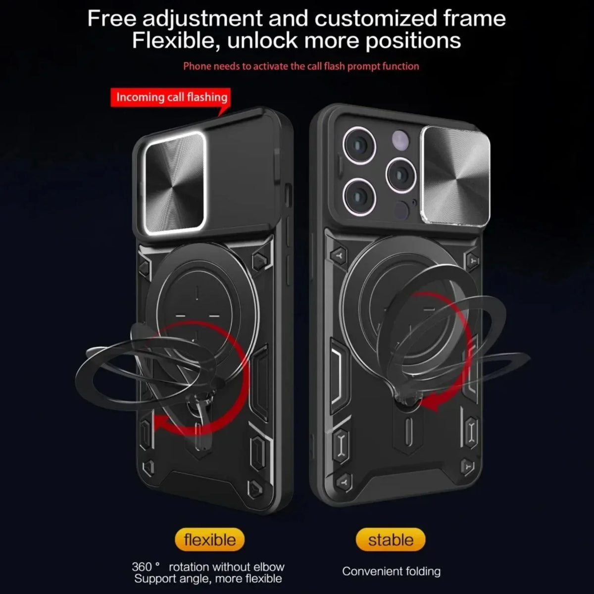 Case for iPhone 15 14 13 12 11 Pro Max 15 Plus XR XS 8 7   Slide Camera Protection 360 Rotate Kickstand Armor Ring Cover