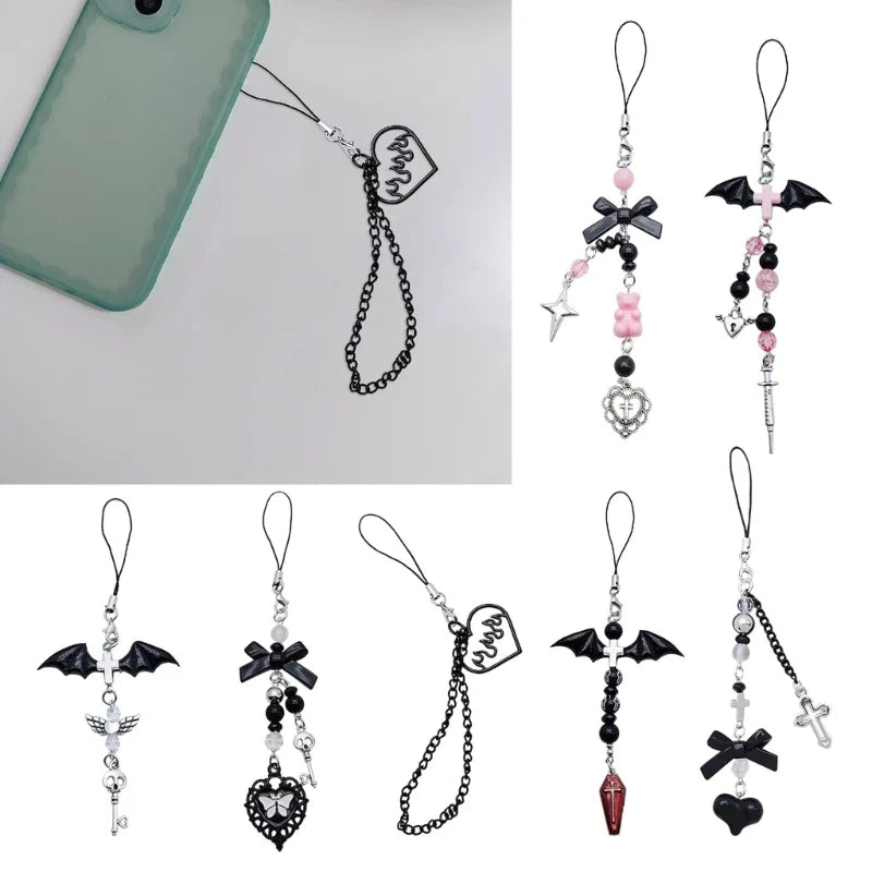 Phone Charm Strap Keychain Kawaii-Cute Crystal Jellyfish Pendant  Phone Chain Bowknot Phone Charm Keycord for  iPhone Camera Bag