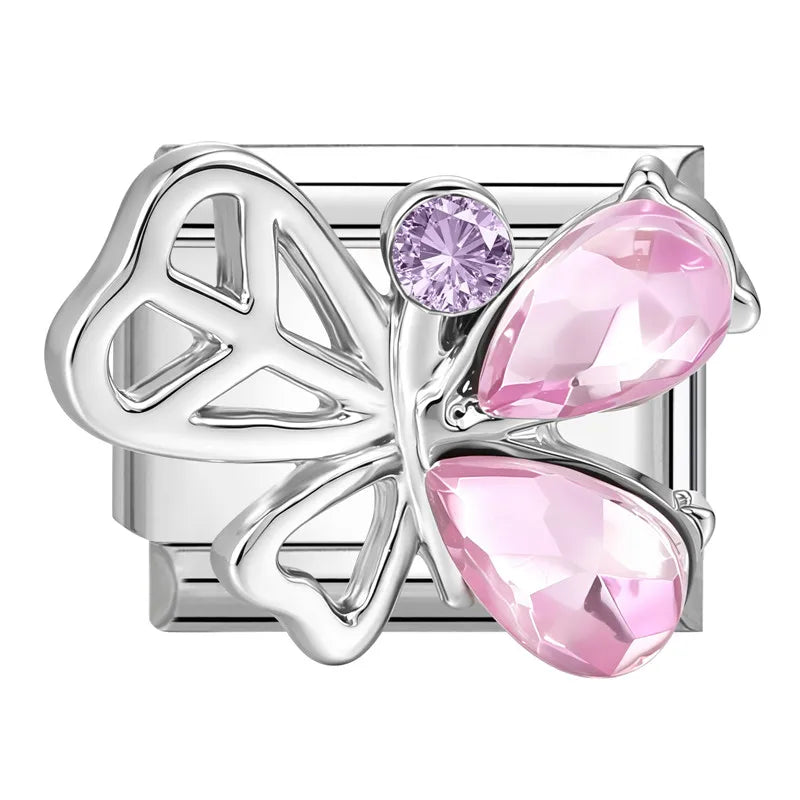 Y2K Romantic Heart Eyes Star Bow Knot Butterfly Zircon Charm Italian Links Fit 9mm Bracelet Stainless Steel Making DIY Jewelry