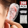 100PCS Disposable Waterproof Ear Covers for Hair Dye, Transparent Elastic Earmuffs Protective Plastic Wrap for Shower Salon