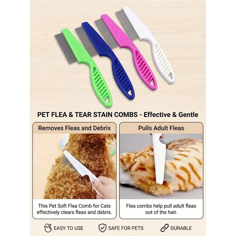 Pet Tear Stain & Flea Comb Fine Tooth Stainless Steel Grooming Comb For Dogs Cats Eye Face Hair Debris Removal