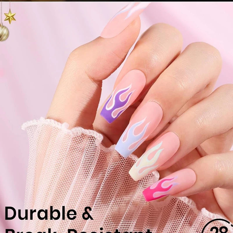 Medium-Sized Gel Nail Tips with Coffin Etching X, 12 Sizes, 120 Pieces Pre-Shaped Semi-Matte Full Coverage Press-On False Nail Tips, Acrylic False Nail Extension Kit, Easy DIY Salon Nail Art Gift