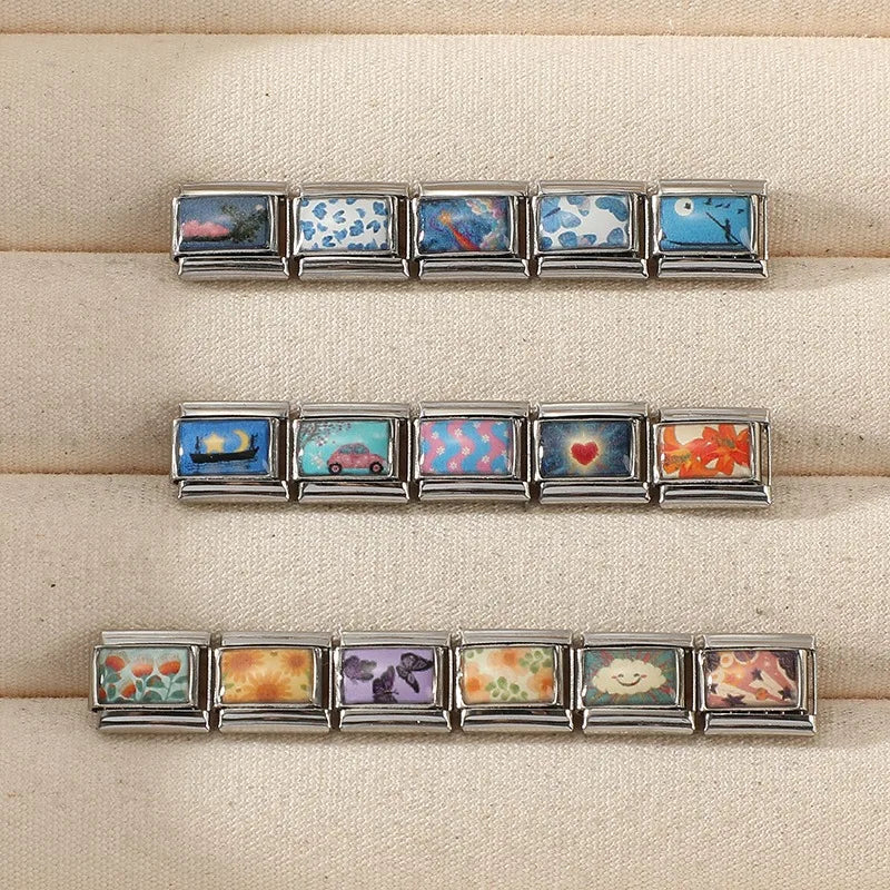 9mm Original Design Dream Transport the Stars Moon Seabeach Ships Stainless Steel Charm Italian Bracelet Link Making DIY Jewelry