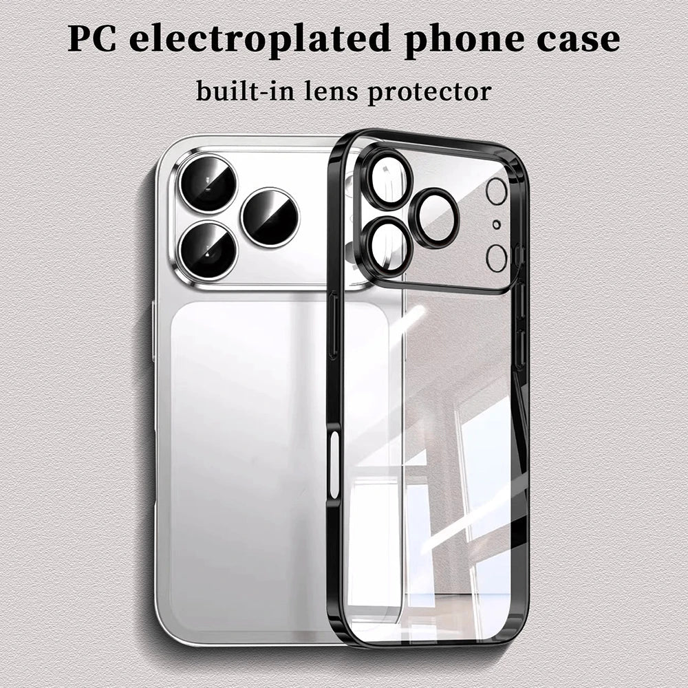 Luxury Plating Transparent Phone Case For iPhone 17 16 15 14 18 Pro Max 17Pro Lens Protection Shockproof Clear Bumper Back Cover