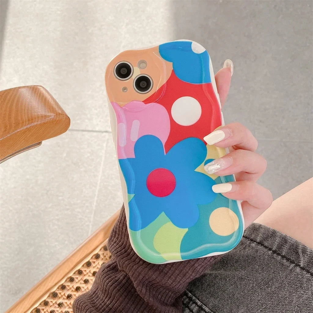 Phone Case for OPPO Realme C53 C55 C11 2021 C33 C31 C35 C21Y C25Y C20 C21 C12 C15 C25 C30 C30S C25S 5 5i 5s 6i Flower Wavy Cover