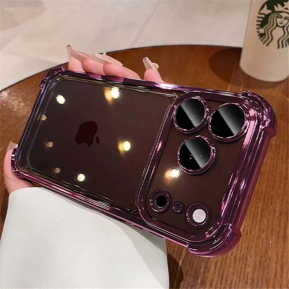 Luxury Electroplate Shockproof Transparent Phone Case For iPhone 18 17 16 15 14 13 12 Pro Max Plus Clear Bumper Back Cases Cover
