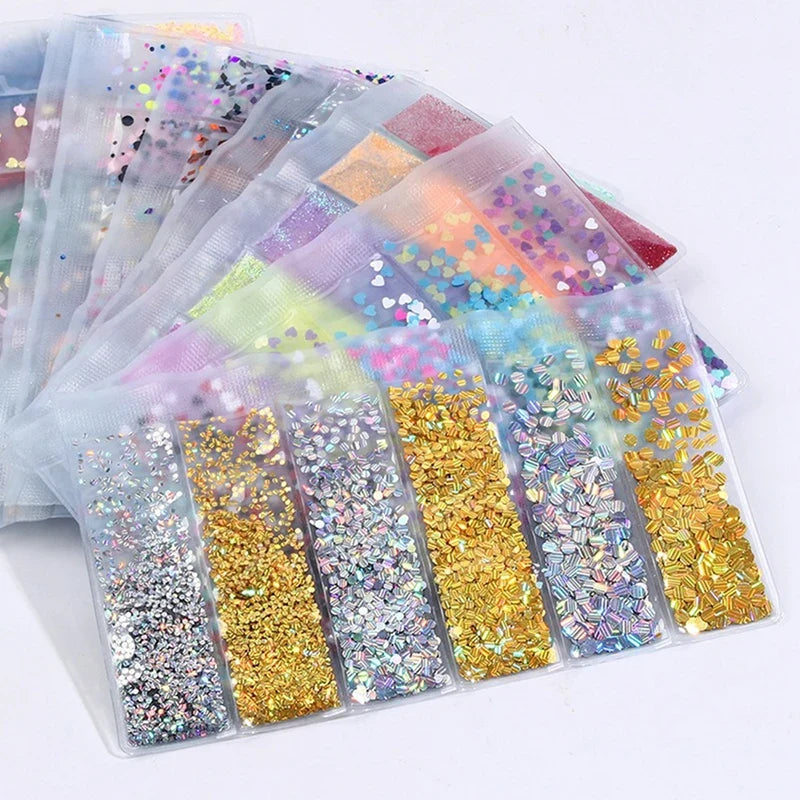 6 Grids/Bag Nail Chunky Glitter Flakes Colorful Nail Art Decals Sequins For Nail Art Slices Mxied Cosmetic Holo Glitter Tips