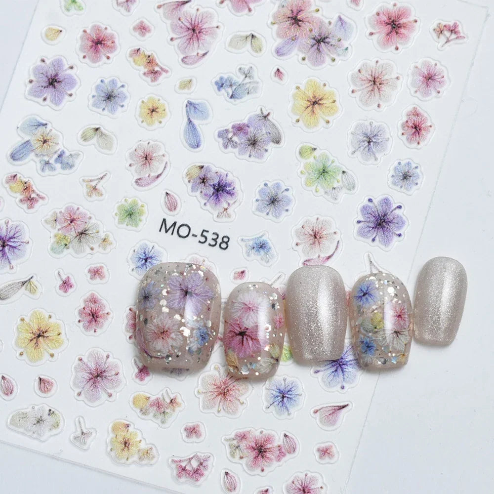 2pcs Dried Flowers Spring Summer 3D Nail Art Stickers Colorful Flowers Leaves Nail Decals DIY Manicure Nail Supplies Decorations