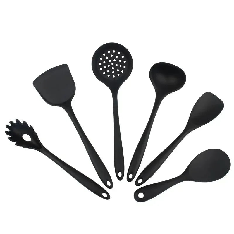 6Pcs Silicone Kitchen Utensils Set Spatulas,Slotted Spoon, Rice Scoop Dishwasher Safe Heat Resistant Utensilios Cooking Tools