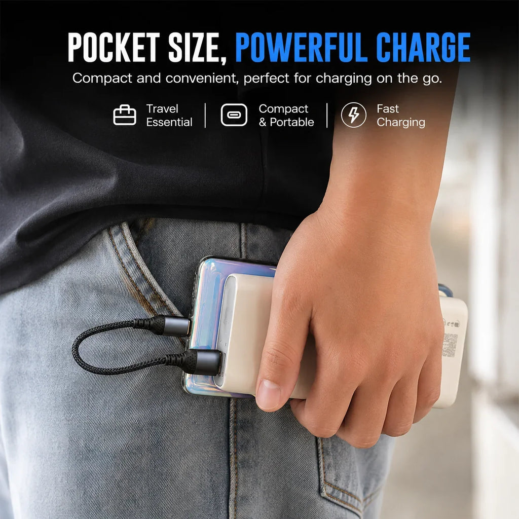 66W 6A Right Angle USB C Cable, Short USB C to USB C / USB A to USB C Braided Fast Charging Power Bank Cord 25CM 50CM for Travel