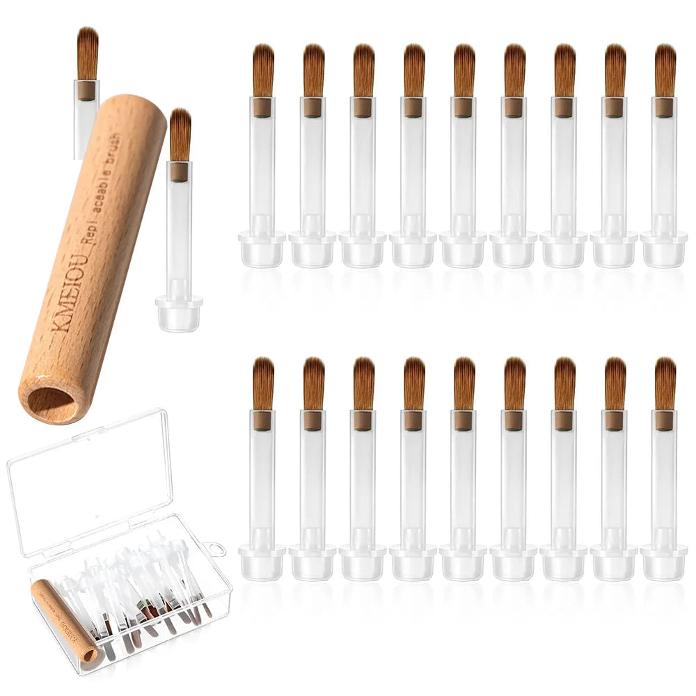 20pcs Disposable Nail Polish Brushes with Box Wood Handle Gel Polish Replacement Brush Box Set for Dip Base Coat Salon Tools