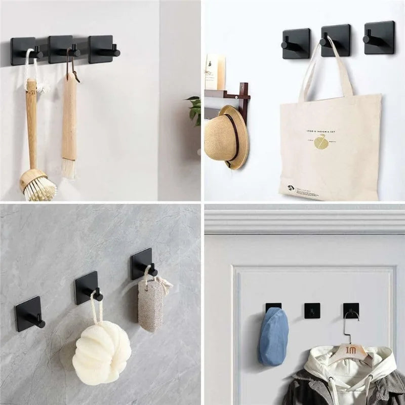 Stainless Steel Modern Style Adhesive Hooks for Bathroom Room Kitchen Clothes Hats Clutter Storage
