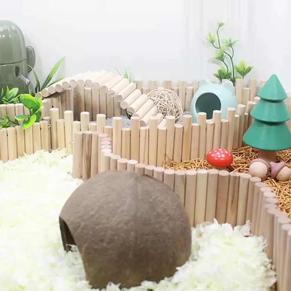 Hamster Habitat Accessories Multiple Size Wooden Bridge Cage Hamster Bendable Fence for Small Animals Climbing