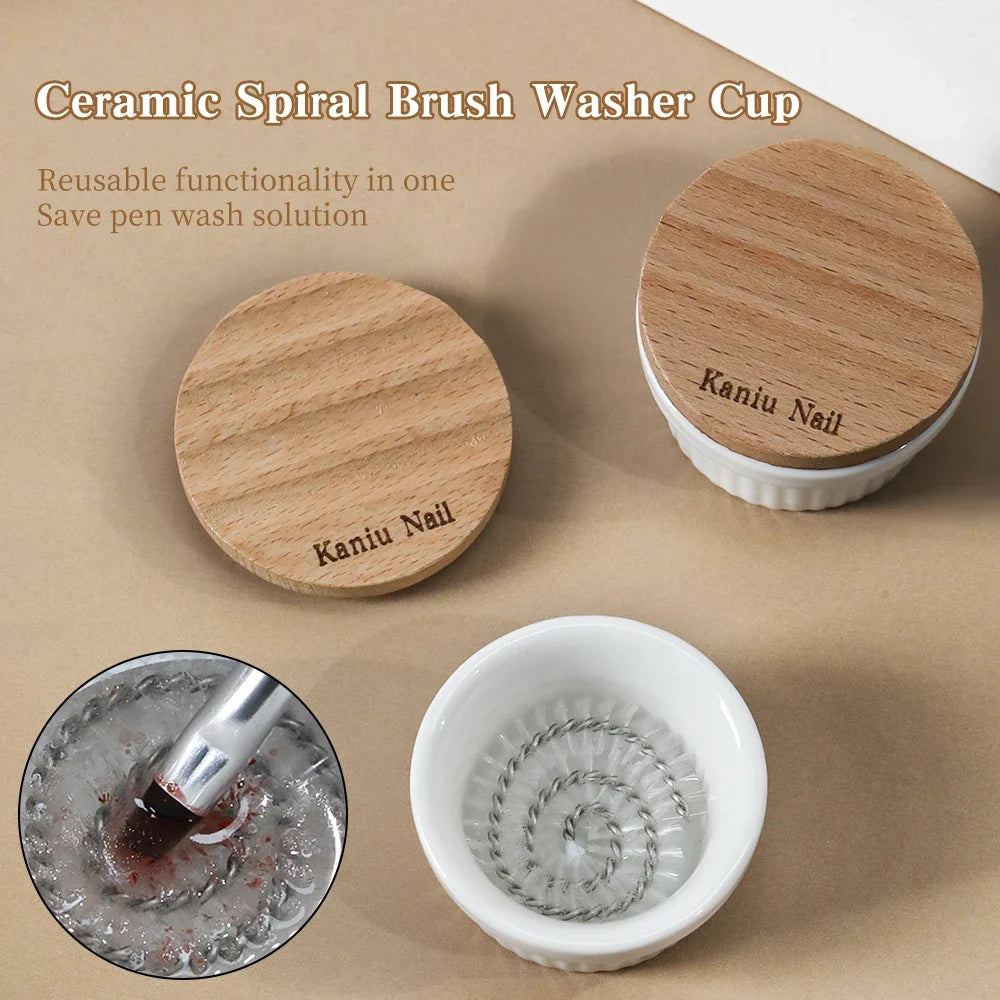 KANIU Smooth Elegant Ceramic Brush Cleaner With Built-In Stiff-Bristle Brush A Portable Nail Care Cup Designed For In Nail Salon