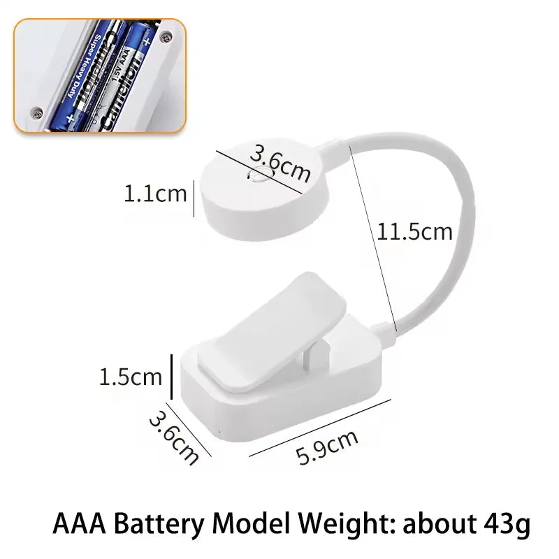 1pc Portable LED Clip-on Reading Light 3 Modes Adjustable Eye Protection Clip-On Study Reading Lamp for Travel Bedroom Book