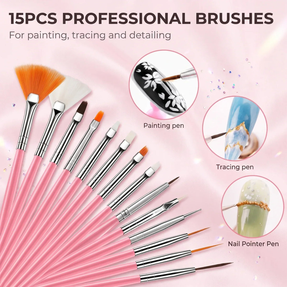 27-Piece Professional DIY Nail Art Brush Set, including nail art brushes/dotting tools/liner brushes/mixing palette/brush holder