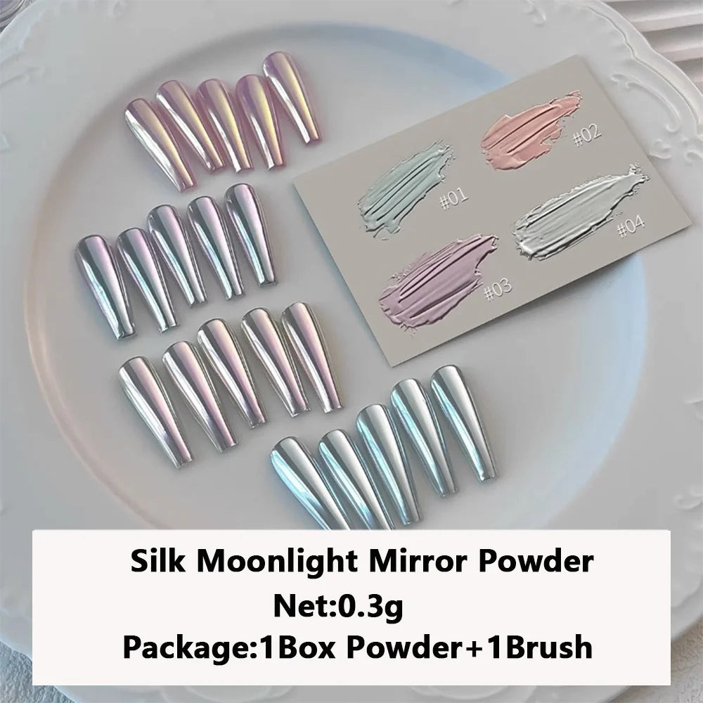 1Jar Aurora Silk Moonlight Mirror Nail Art Glitter Powder 0.3g Cat Eye Metallic Chrome Pigment High-Gloss Plating Manicure Dust
