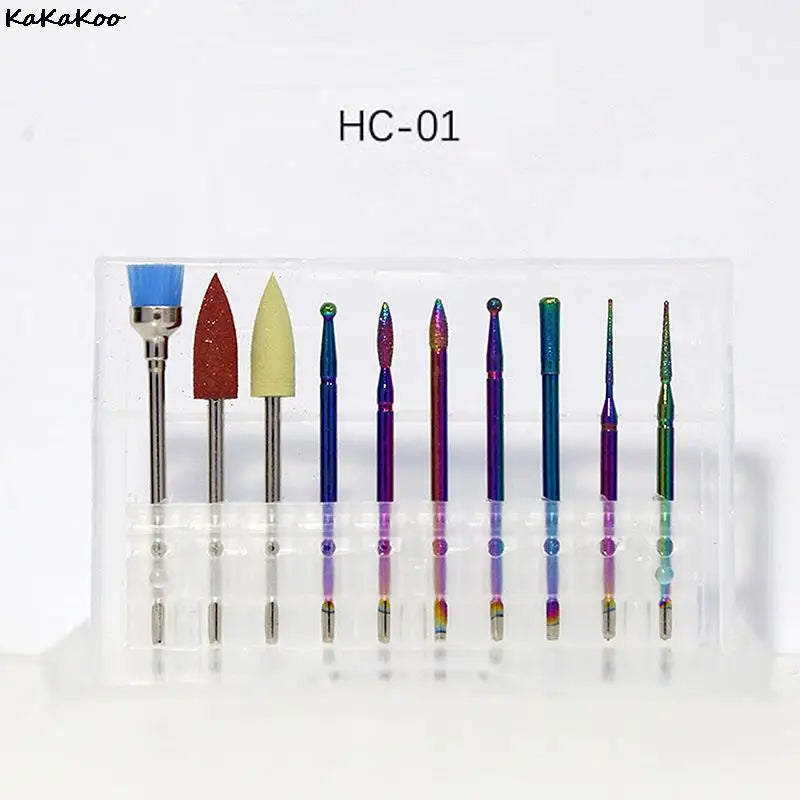10 In 1 Nail Drill Bits Sets Electric Nail Drill Kit 3/32" Tungsten Carbide Nail Files Manicure Pedicure Set Home Salon Use