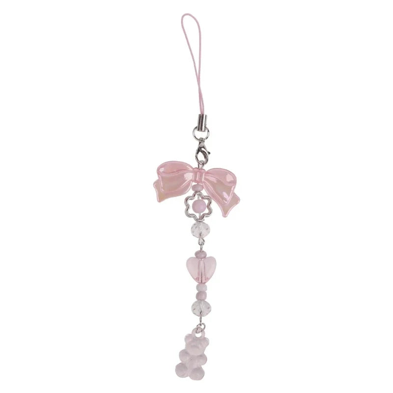 Phone Charm Strap Keychain Kawaii-Cute Crystal Jellyfish Pendant  Phone Chain Bowknot Phone Charm Keycord for  iPhone Camera Bag